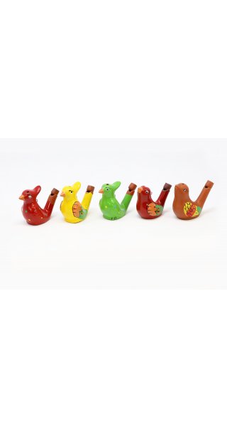set of 5 chirping birds ceramic colorful